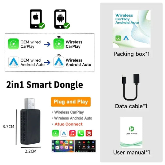 CarPlay Wireless Adapter & Android Auto 2-in-1 Smart Dongle – 5G WiFi (2025 Model)