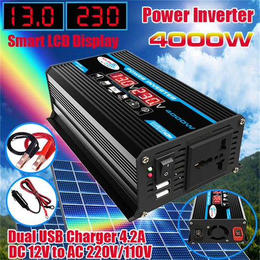 [Hot Sale] 4000W Power Inverter – 12V to 220V/110V Pure Sine Wave with USB & LED Display