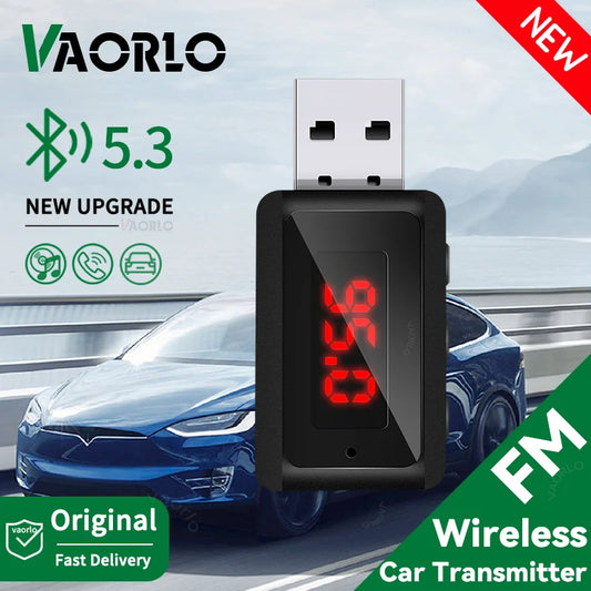 VAORLO Car Bluetooth 5.3 FM Transmitter USB Wireless Audio Adapter with MIC – Hands-Free Calling & Music for Car Audio