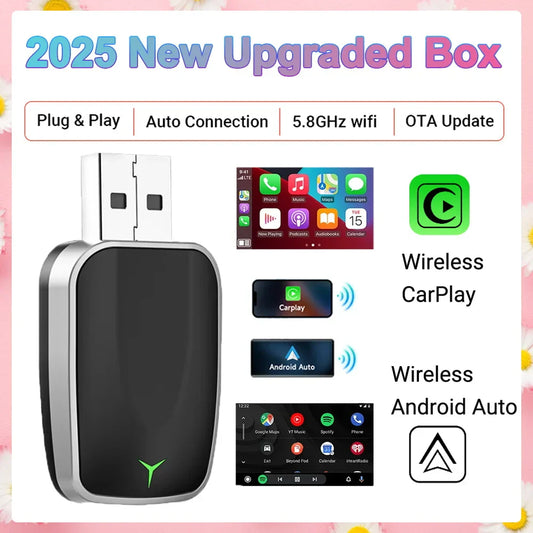 2025 NEW Wireless CarPlay & Android Auto Adapter – 2-in-1 Smart Mini Box with WiFi & Bluetooth