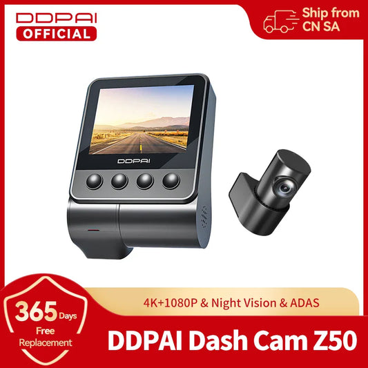 DDPAI Z50 Dash Cam – 4K Front + 1080P Rear Dual Camera with WiFi & GPS