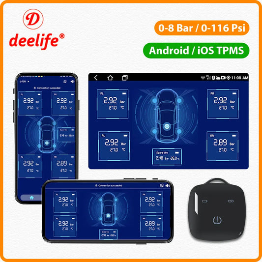 Deelife Car TPMS – Bluetooth Tire Pressure Monitoring System for Android & iOS